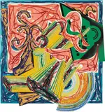 The Butcher Came and Slew the Ox, Plate 8, from Illustrations after El Lissitzky's Had Gadya by Frank Stella, 1984, Lithograph, linocut and screenprint in colors with collage and hand-coloring, on wove paper, the full sheet,, sold Oct 2013