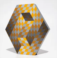Gestalt by Victor Vasarely, circa 1985, Wood multiple hand-painted in colors,, sold Oct 2013
