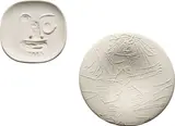 Visage aux yeux ronds (Round-Eyed Face); and Femme échevelée (Dishevelled Woman) by Pablo Picasso, 1960; and 1963, Two white earthenware plates,, sold Oct 2013