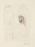 Pablo Picasso, Modèle accoudé sur un tableau (Model Leaning on a Table), plate 43, from La suite Vollard, 1933, Etching, on Montval paper watermark Picasso , with full margins,