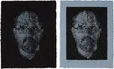 Chuck Close, Self-Portrait #1; and Self-Portrait #-2, 1999, Two relief prints with embossment, on handmade black and gray paper respectively, with full margins,