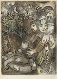 La famille d'arlequin (The Harlequin Family) by Marc Chagall, 1965, Lithograph in colors, on Rives BFK paper, with full margins,, sold Oct 2013