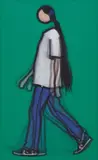 Kris walking by Julian Opie, 2010, Lenticular acrylic panel, comprised of a color inkjet print, back mounted and contained in brushed aluminium frames spec, sold Oct 2013