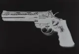 Russell Young, Elvis TCB Gun, 2008, Silver enamel screenprint with diamond dust, on black Somerset paper, with full margins,