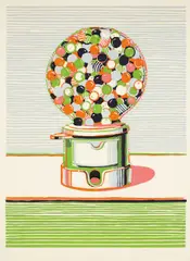 Gumball Machine by Wayne Thiebaud, 1970, Linoleum cut in colors, on Arches paper, with full margins,, sold Oct 2013
