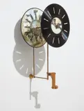 William Kentridge, Phenakistoscope, 2000, Kinetic multiple, comprised of lithograph in colors, on Chine collé of maps from Bacon's Popular Atlas to Vélin d'Arches paper, attached to gramophone record Phenakistoscope constructed of metal shaft and handle, two vinyl records with lithographs,