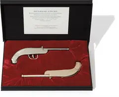 Vik Muniz, Drunken Duel, 1991, Two bronzed sculptures, one polished and one in silver,