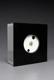 Takis, Indicator Time-To-Go, 1969, Black and clear Plexiglas with electromagnets and motorized rotating white disc,
