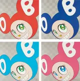And then and then and then and then and then (Red); And then and then and then and then and then (Blue); And then and then and then and then and then (Pink); And then and then and then and then and then (Aqua Blue), and And then and then and then and then and then (Yellow) by Takashi Murakami, 1999, Five offset lithographs in colors, on smooth wove paper, the full sheets,, sold Oct 2013