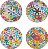 Flower Ball (3-D) Kindergarten; Flowerball Blood V (3D); Flowerball Cosmos (3D); and Flower Ball (3-D) by Takashi Murakami, 2002, 2007 and 2008, Four offset lithographs in colors, on smooth wove paper, the full sheets,, sold Oct 2013
