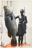 Peter Beard, Nguya and 201-lb. Nile Perch, Alia Bay, Lake Rudolf, 1968, Gelatin silver print with ink and paint, printed 1995