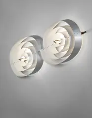Poul Henningsen, Large double-spiral wall light, from the Scala Cinema and Concert Hall, Århus Theater, circa 1955, Aluminum, painted aluminum, brass