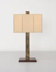 Table lamp by Marc Du Plantier, 1950s, Bronze-plated iron, mahogany, faux-parchment shade, sold Jun 2013
