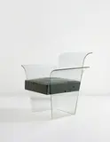 Rene-Andre Coulon, Armchair, circa 1938, Tempered glass, coated canvas