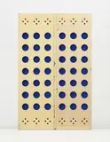 Pair of doors designed for the Maisons Tropicales by Jean Prouvé, circa 1949, Painted steel, aluminum, colored glass, clear glass, wood, sold Jun 2013