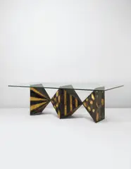 Dining table, model no. PE-21, from the "Sculptured Metal" series by Paul Evans, circa 1965, Welded and patinated steel, bronze, glass, offered Jun 2013