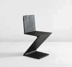 Maarten Baas, "Zig Zag" chair from the "Where There's Smoke" series, 2004, Charred pre-existing wood chair, clear epoxy resin