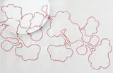 Hella Jongerius, "Red Flower" embroidered tablecloth, circa 1999, Linen, cotton embroidery, glazed earthenware