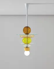 "Firenze" ceiling light by Ettore Sottsass, 1995, Clear colored glass, opaque colored glass, colorless glass, painted metal, sold Jun 2013