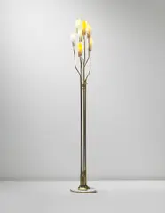 Rare floor lamp by Max Ingrand, circa 1955, Colored glass, tubular brass, brass, opaque glass, sold Jun 2013