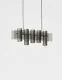 Max Ingrand, "Organo" ceiling light, model no. 2177, circa 1965, Nickel-plated metal, colored glass, painted metal, faceted colored glass