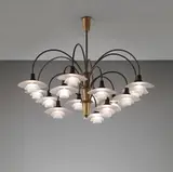 Fifteen-armed “Cascade” ceiling light, type 1/1 shades by Poul Henningsen, circa 1933, Opaque glass shades, patinated tubular brass, patinated brass, Bakelite, sold Dec 2013