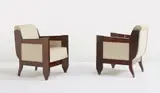 André Sornay, Pair of armchairs, 1930s, Walnut, rosewood, leather