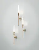 Gio Ponti, Set of three wall lights, 1940s, Brass, tubular brass, opaque glass