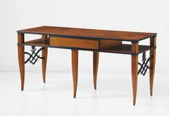Reading table, from the Casa Gadda Conti, Milan by Tomaso Buzzi, circa 1939, Burr walnut-veneered wood, walnut-veneered wood, walnut, sold Dec 2013