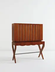 Illuminated drop-front writing desk by Gio Ponti, circa 1948, Mahogany-veneered wood, sycamore, chromium-plated tubular metal, glass, offered Dec 2013