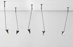 Group of five adjustable ceiling lights with "Casquette" shades by Serge Mouille, 1950s, Painted tubular metal, painted aluminum, brass, sold Dec 2013