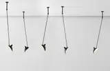 Serge Mouille, Group of five adjustable ceiling lights with "Casquette" shades