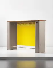 Coat rack, designed for Cité Technique, Cachan by Jean Prouvé, 1955, Painted bent sheet steel, painted tubular aluminium, oak, painted particle board, sold Dec 2013