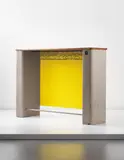 Jean Prouvé, Coat rack, designed for Cité Technique, Cachan, 1955, Painted bent sheet steel, painted tubular aluminium, oak, painted particle board