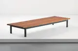 Bench, from Cité Cansado, Cansado by Charlotte Perriand, circa 1958, Painted steel, mahogany, sold Dec 2013