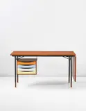 Finn Juhl, Desk, model no. BO69, designed 1953, Teak, painted wood, painted tubular steel, brass