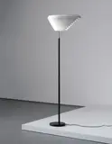 "Angel's Wing" floor lamp, model no. A805, designed for the National Pensions Institute, Helsinki by Alvar Aalto, circa 1953-1954, Painted metal, brass, tubular brass, leather-wrapped metal, sold Dec 2013