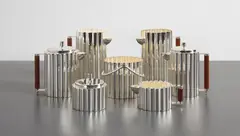 Cleto Munari, "Cannete'" tea and coffee service, designed 1994, Silver, mahogany