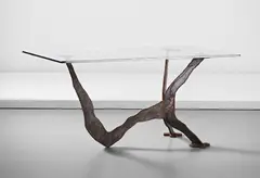 Unique center table, for a private commission, Milan by Maurizio Cattelan, circa 1990, Patinated iron, glass, sold Dec 2013