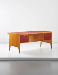 Executive desk by Gio Ponti, 1950s, Walnut-veneered wood, painted wood, brass, offered Dec 2013