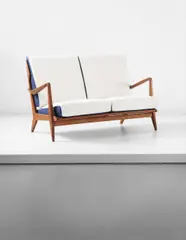 Settee, model no. 516 by Gio Ponti, 1950s, Walnut, fabric, sold Dec 2013
