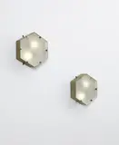 Gio Ponti, Pair of wall lights, circa 1965, Brass, opaque glass
