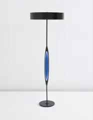 Floor lamp, model no. 2251 by Max Ingrand, circa 1961, Painted metal, painted wood, colored glass, opaque glass, painted paper shade, sold Dec 2013