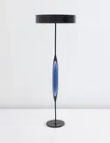 Max Ingrand, Floor lamp, model no. 2251, circa 1961, Painted metal, painted wood, colored glass, opaque glass, painted paper shade