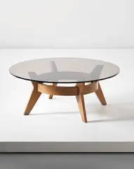 Unique coffee table by Ico Parisi, circa 1954, Walnut, colored glass, offered Dec 2013