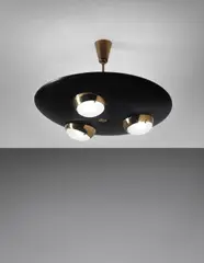 Ceiling light by Angelo Lelii, 1950s, Painted metal, brass, frosted glass, sold Dec 2013