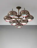 Max Ingrand, Ceiling light, circa 1965, Textured glass, nickel-plated brass, painted nickel-plated brass, brass