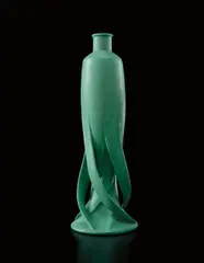 Teco Pottery, Rare vase with swirling leaves, model no. 310, Designed by Fritz Wilhelm Albert (1865-1940), Glazed earthenware