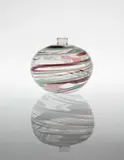 Carlo Scarpa, "Pennellate" vase, model no. 3785, circa 1942, Clear glass with applied green and amethyst glass