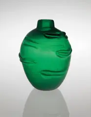 Carlo Scarpa, Large "Corroso a rilievi" vase, model no. 3695, circa 1938, Lightly iridized green glass with applied reliefs